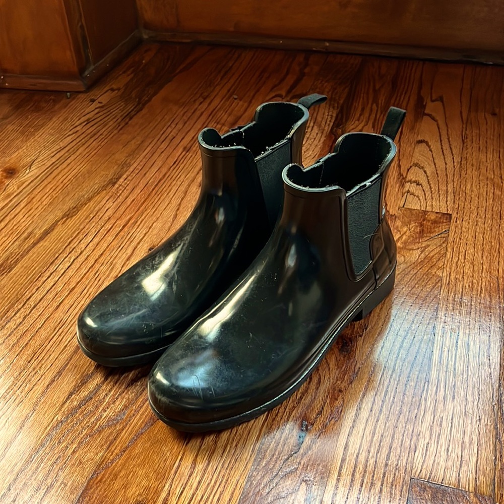 Hunter Women Chelsea Refined Slim Grey Gloss Rubber Rain boots size 10
